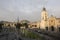 Peru Lima Plaza de Armas Matropolitan Cathedral with its bell tower Garden with flowers