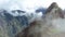 Peru Machu Picchu ancient inca ruin site Panorama with morning clouds.