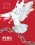 Peru`s independence day. July 28rd.National Patriotic holiday of liberation in Latin America. White dove in flight, the