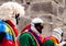 Peru small town near Sacred Valley holds religious festival with local people dressed in ceremonial costumes