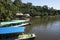 Peru Tingo Maria picturesque lagoon of miracles in the Amazon jungle with wooden houses thatched roofs on the palafitos river with