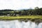 Peru Tingo Maria picturesque lagoon of miracles in the Amazon jungle with wooden houses thatched roofs on the palafitos river with