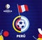 Peru wave flag on pole and soccer ball. South America Football 2021 Argentina Colombia vector illustration. Tournament pattern