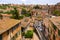 Perugia, Italy - Panoramic view of the historic aqueduct forming Via dell Acquedotto pedestrian street along the ancient Via Appia