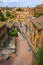 Perugia, Italy - Panoramic view of the historic aqueduct forming Via dell Acquedotto pedestrian street along the ancient Via Appia