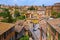 Perugia, Italy - Panoramic view of the historic aqueduct forming Via dell Acquedotto pedestrian street along the ancient Via Appia