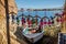 Peruvian boat on reed island on Titicaca lake near Puno, Peru