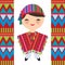 Peruvian boy in national costume and hat. Cartoon children in traditional dress Indigenous peoples of the Americas. Triangle and