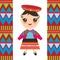 Peruvian girl in national costume and hat. Cartoon children in traditional dress Indigenous peoples of the Americas. Triangle and