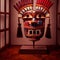 Peruvian Mayan Mask on stand in studio. Multi color. Studio Backdrop.