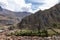 Peruvian mountain landscape with Ruins of Ollantaytambo in Sacred Valley of the Incas in Cusco, Peru