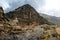 Peruvian mountains and wooden tourist sign