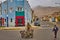 Peruvian town with colorful buildings and people