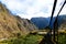 Peruvian train and ancient buildings