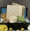 Pesach-Jewish easter. Feast in Passover. Matzah in gift leather chest