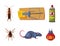 Pest Control and Insect Extermination Service with Chemical Bottle, Rodent, Mouse Trap and Tick Vector Set.