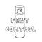 Pest control. Lettering on the background aerosol spray can with transparent lid. Hand drawing bottle sketch vector illustration