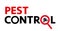 Pest control web banner such as insects. silhouette of a fly under a magnifying glass on a white background.