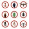 Pest insects control icons. Collection danger ants. Vector