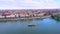 Pest panorama with ship on Danube and bridges, Budapest, Hungary