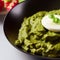 pesto alla genovese served on plate ingredients parmesan basil pine nuts