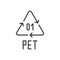 PET 01 recycling code symbol line icon. Plastic recycling vector polyethylene sign. Line design.