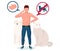 Pet animal allergy. Man suffering from rash, hives, eczema, itchy skin, vector illustration. Allergic dermatitis.