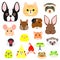 Pet animals faces colorful set