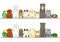 Pet animals in a row with copy space, front and back