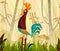 Pet bird Rooster on jungle forest background