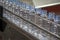 The PET bottles in the rail on the conveyor belt for filling process in the drinking water factory.