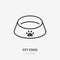 Pet bowl line icon, vector pictogram of dog food. Animal empty meal plate illustration sign for pet shop