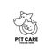 Pet Care logo design template. Abstract hugging dog and cat in outline style.