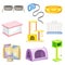 Pet care set. Accessories, supplies and food for domestic animals vector illustration