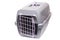 Pet carrier. Plastic carrying case for traveling with pets or visiting veterinarian. Animal transportation box or kennel