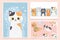 Pet cats adorable playing fishbone paw cartoon cards