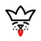 Pet in crown with red tongue logo. Royal dog black sign on white background. Cute puppy happy in luxury style. Line