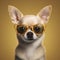 pet dog portrait yellow puppy cute looking background animal glasses chihuahua. Generative AI.