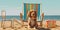 pet dog sunglasses beach lazy vacation chair relax funny summer. Generative AI.