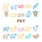 Pet Domestic, Farm And Sea Aqua Icons Set Vector