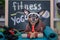 Pet Fitness , sport  and lifestyle concept.  Funny dog â€‹â€‹in sportswear in training,