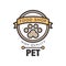 Pet food shop logo template design, brown badge for company identity, label for pet shop, quality service and food