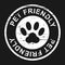 Pet friendly grunge stamp, white isolated on black background, vector illustration.