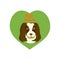 Pet friendly logo spaniel in heart Vector cartoon illustration