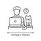 Pet friendly office pixel perfect linear icon. Cat at workplace, kitten and working human. Thin line customizable