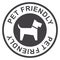 Pet friendly stamp, black isolated on white background, vector illustration.