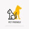 Pet friendly symbol: cat and dog silhouettes thin line icon. Modern vector illustration for pet shop, logo for vet clinic