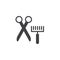 Pet grooming brush and scissors icon vector