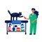 Pet grooming concept. Young woman cutting cats claws. Cat care, grooming, hygiene, health. Pet shop, accessories. Flat