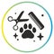 pet grooming icon, animal grooming salon, dog or cat paw